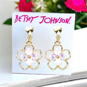 Gold-plated Heart Enamel Flower drop earrings with silver post BOGO